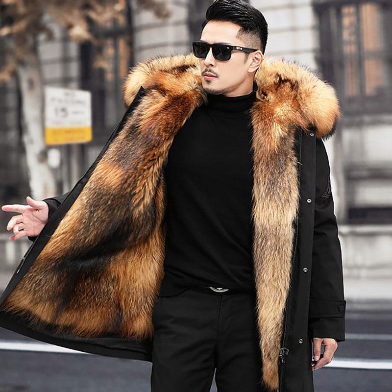 Men's Parka with Full Mink Fur Inner Liner New Winter Style Fur-on-skin Coat Imitated Mink Cashmere Mid-long Length Fur Coat