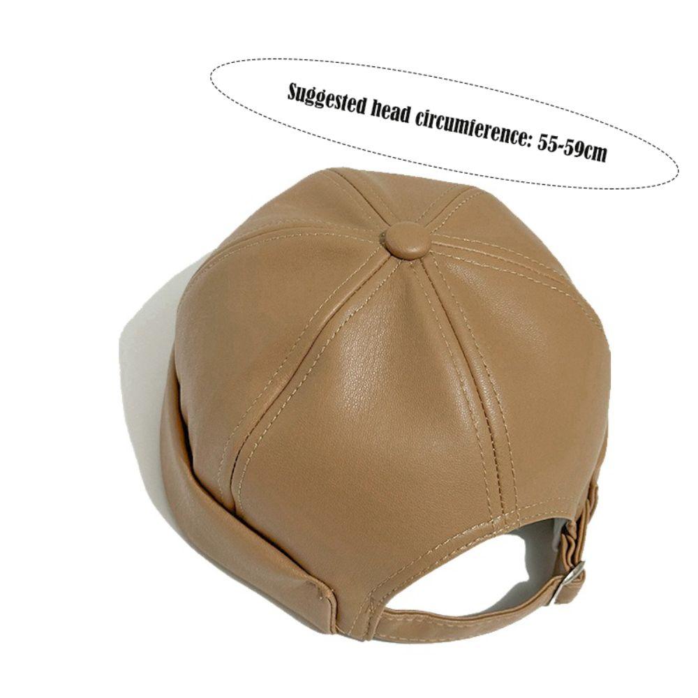 PU Leather Brimless Hat Retro Melon Skin Caps High Quality Docker Cap  Autumn Winter