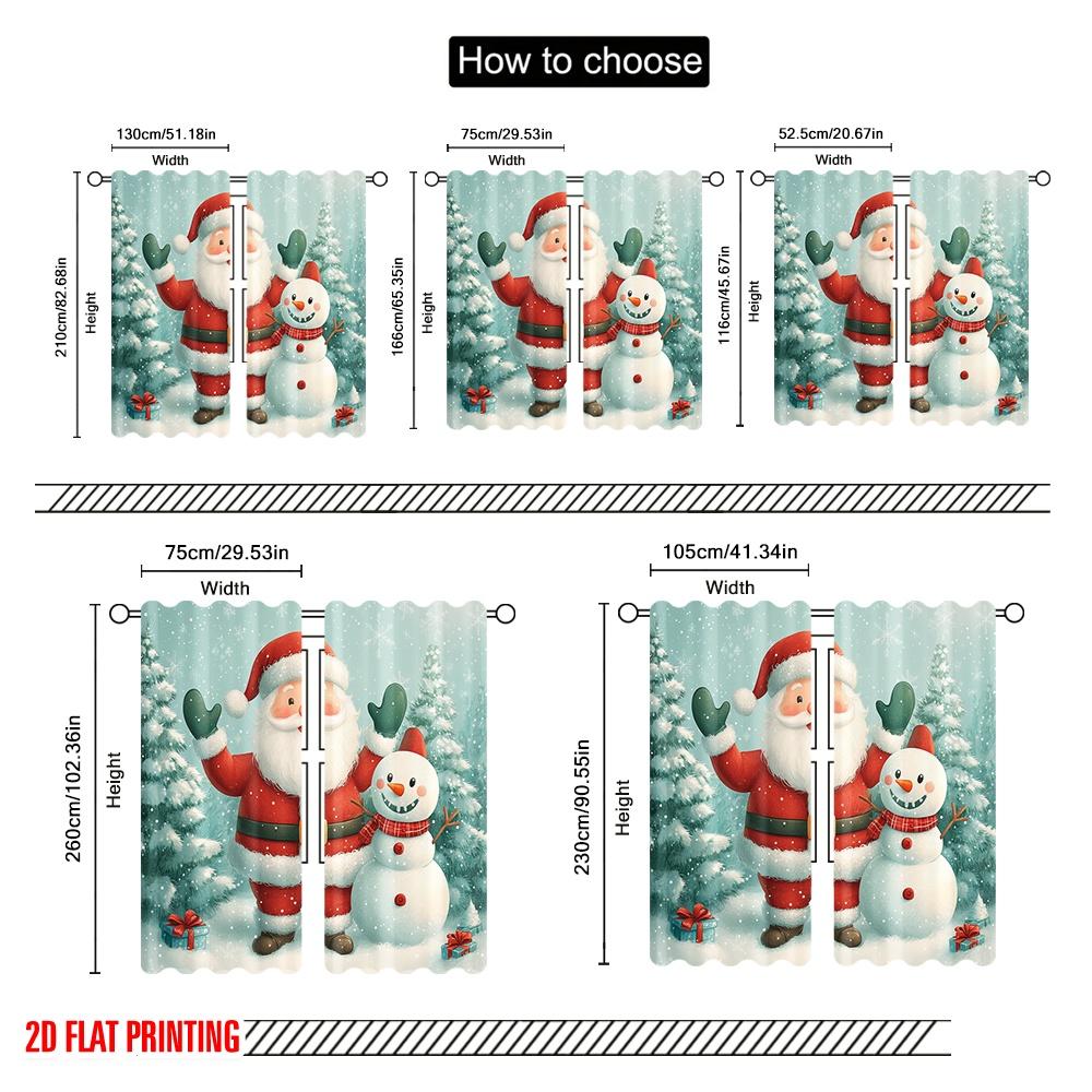 2pcs,2D plane printing Popular Curtain Panels Cute Santa Snowman Christmas Winter (3) 100% Polyester (without rod) Room Decor