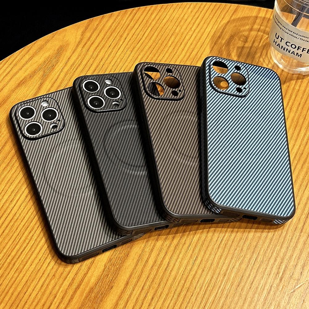 Magnetic Ultra Thin Carbon Fibre Pattern For Magsafe Wireless Charge Case For iPhone 15 11 12 13 14 Pro Max Plus Slim Hard Cover