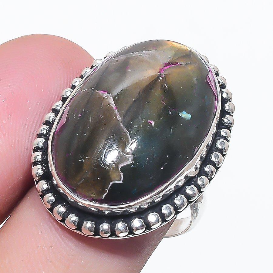 

Ювелирное кольцо из стерлингового серебра 925 пробы с лабрадоритом, размер 7