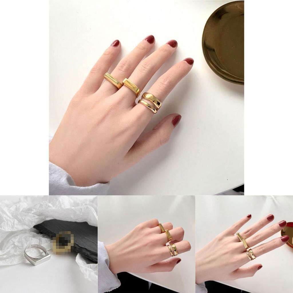 S925 Sterling Silver Minimalist Geometric Rectangle Open Ring For Women Elegant Fashion Jewelry