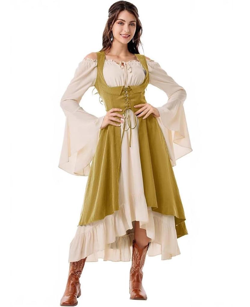 KALAOK Aristocratic European Costume Dress for Women, Stage Costume, Cosplay, Photography, Yellow, Size 2XL