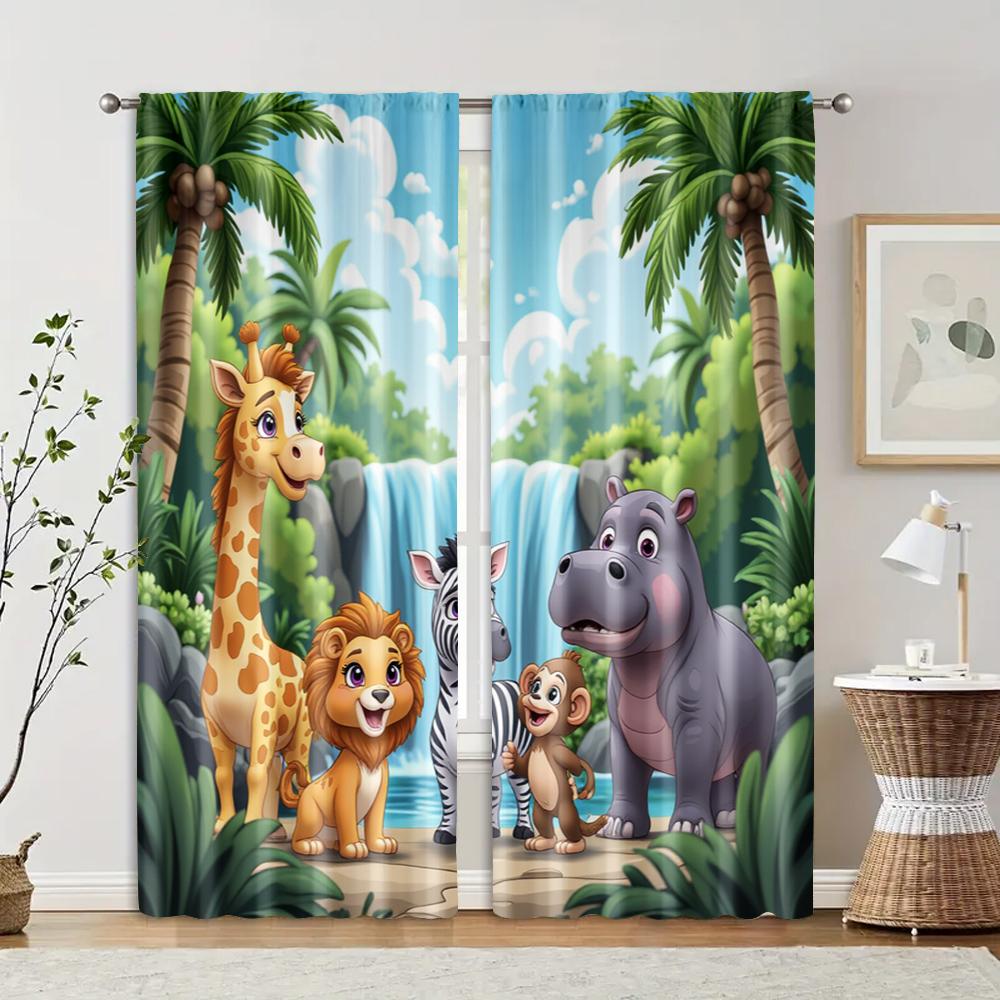 2 st   Moderna Gardiner Djungelsafari Polyester Vävda (utan spö) Festligt för Vardagsrum   Sovrum   Kök   Matsal