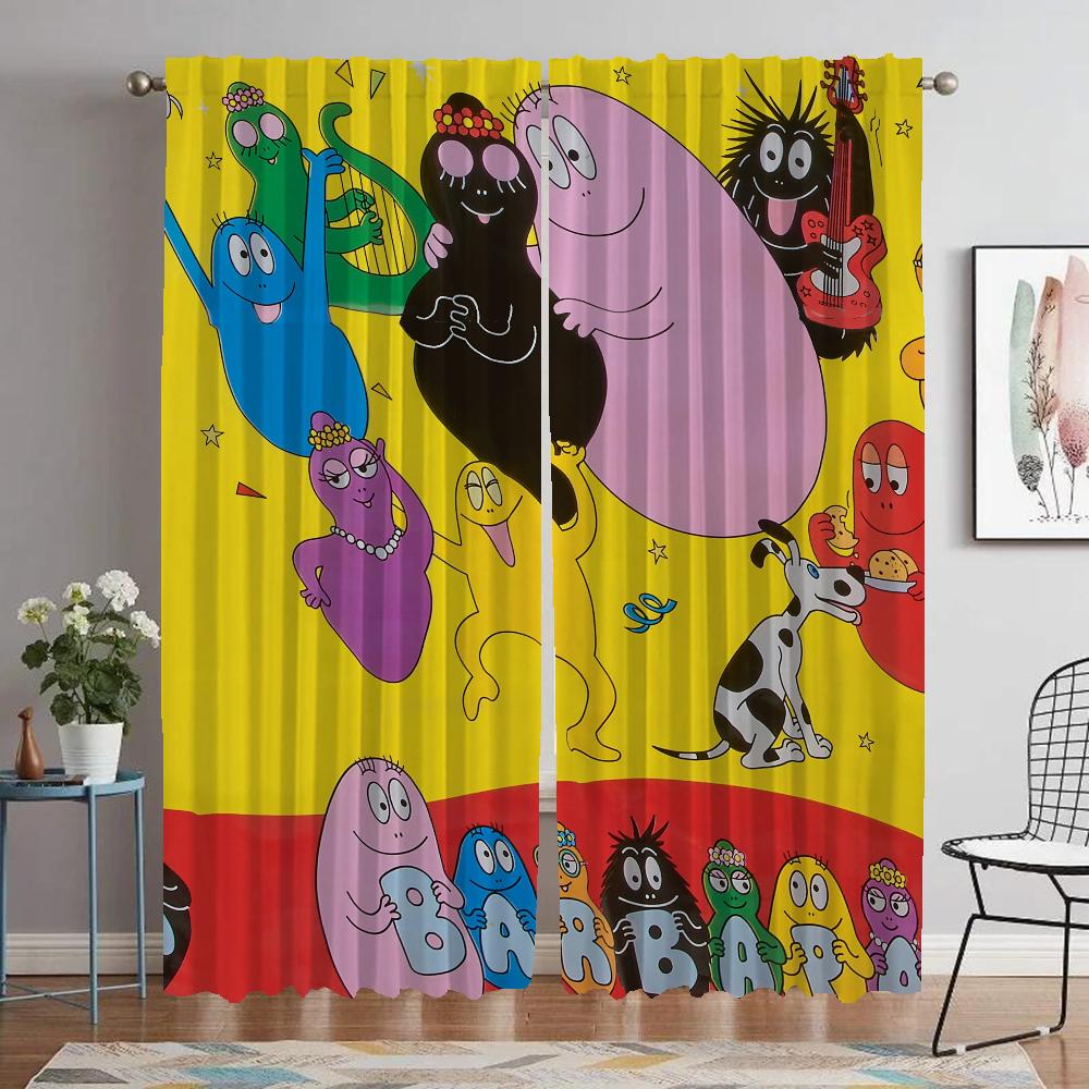 Les Barbapapa Window Curtain for Room 2 Panel Kitchen Curtains Partition Tulle for Bedroom Shades Home Interior Curtains Living