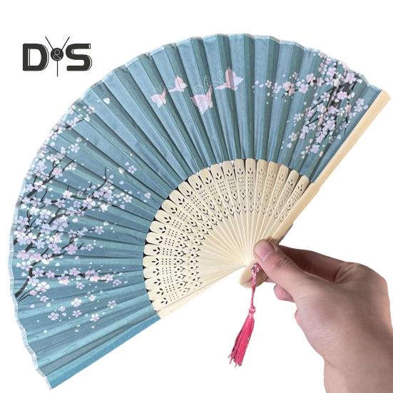 Bambus-Faltfächer, Tanz-Handfächer, leicht, mit hohler Schnitzerei, Bambusquaste, kühlendes Hochzeitsgeschenk