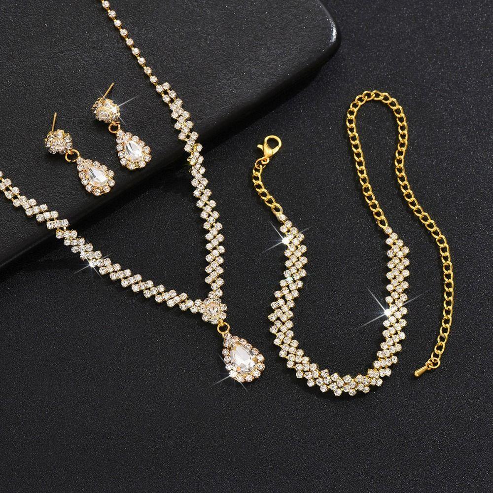 Elegant Necklace Earring Set Luxury Rhinestone Bracelet Vintage Bridal Jewelry Set  Wedding