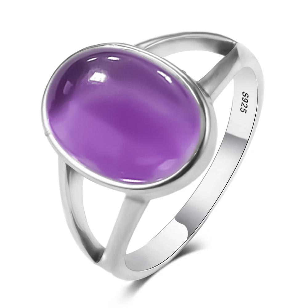 925 Silber Natursteinringe Mit Amethyst Einfacher Lila Ovaler Ring 8*10mm Feiner Schmuck Geschenke für Freundinnen für Frauen