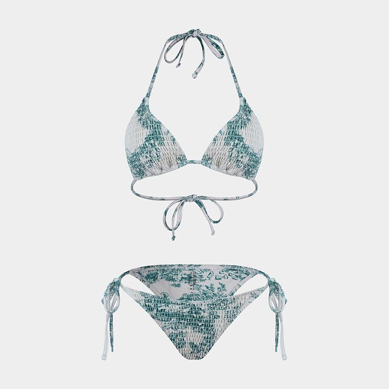 TS JYL-BK045 Mesh Skirt Three-Piece Bikini, Print Triangle Slim Swimwear For Vacation OneSize