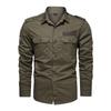 Men S Casual Military Style Long Sleeve Solid Color Shirt