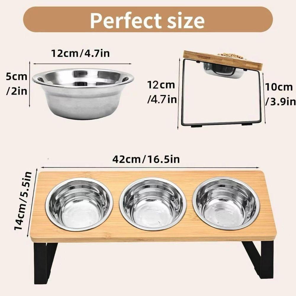 Anti-Leak Pet Feeder Non Slip Wood Dog Water Feeding Dish Cat Bowl Stand  Small to Medium Cats