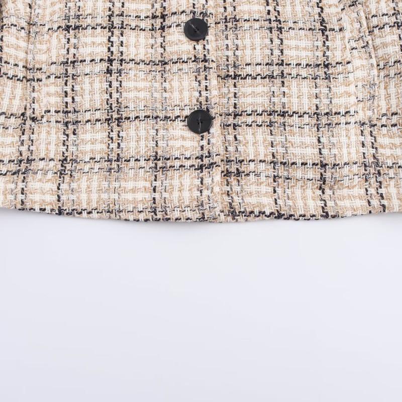 Womens Plaid Short Cropped Blouse Loose Fit Casual Chic Top With Polo Collar Long Sleeve 2026
