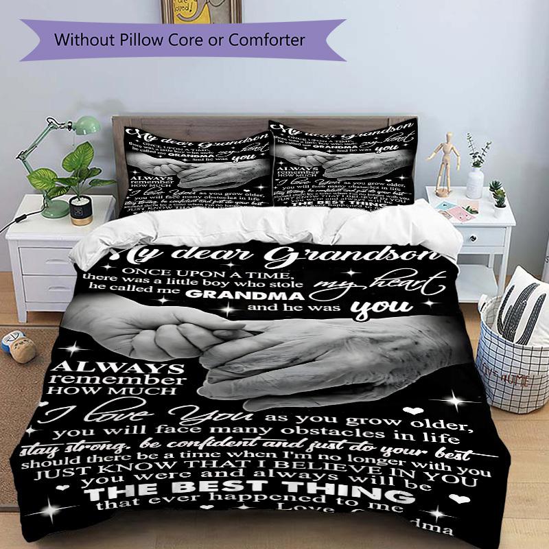 3PCs Grandma Love Design Cover Set, Breathable Fabric(1 Duvet Cover + 2 Pillowcases) (Without Quilt) yy250911194