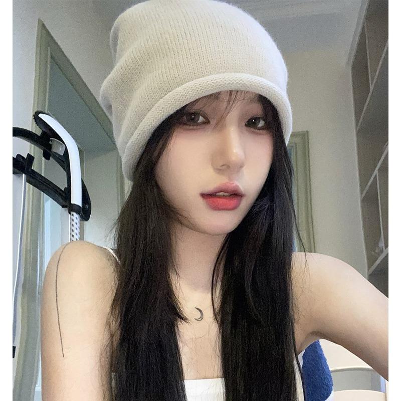 Autumn and Winter Japanese Wool Hats for Women Korean Style Trendy Solid Color Ear Protection Hat Curled Edge Pile Hat Warm Knitted Cold Hat