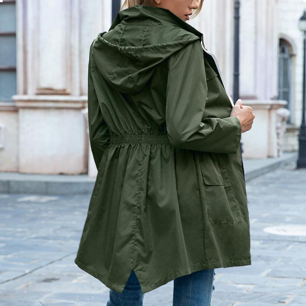 Veste de pluie à rayures solides pour femmes, imperméable à capuche et coupe-vent pour l'extérieur