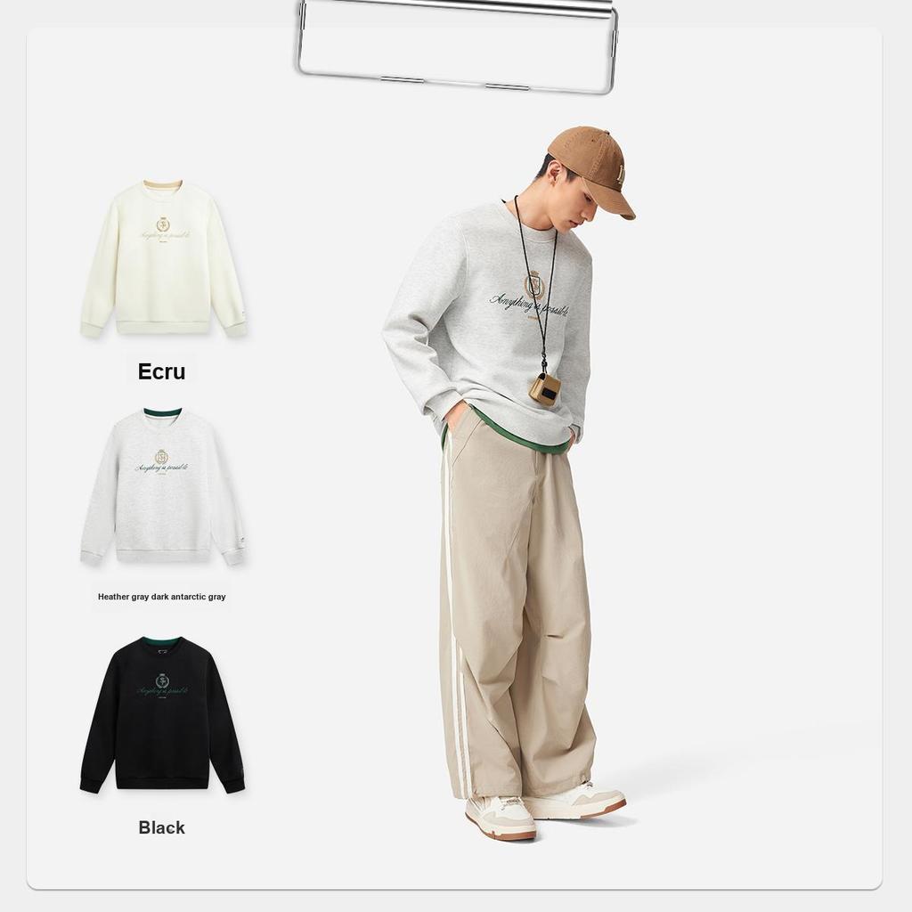 Li Ning Sports Trend Series Quick Dry Cool Round Neck Embroidered Sweatshirt Men Sweatshirt AWDW131-4