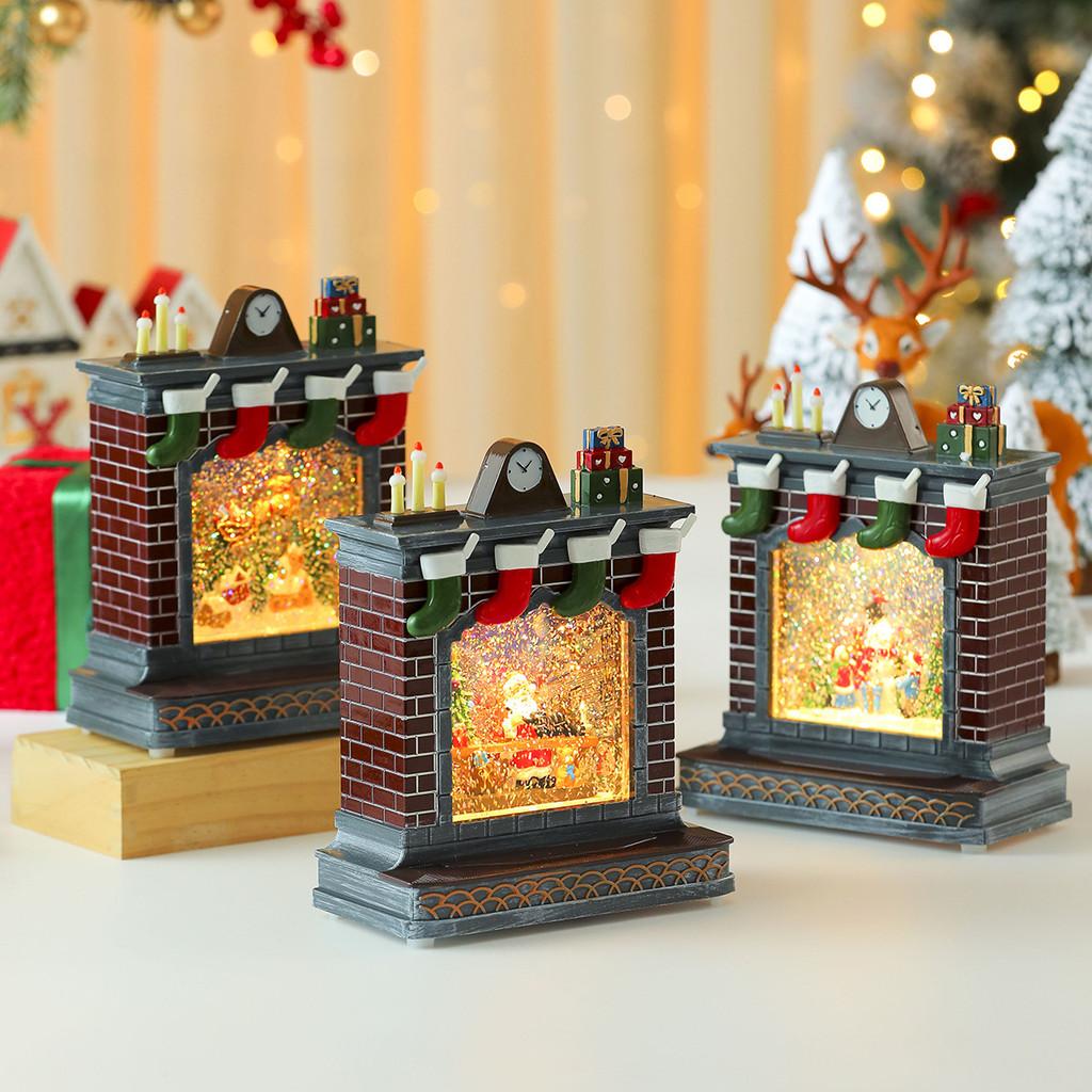 Music Ornament Fireplace Box With Snowman And Reindeer Christmas Gift Decor