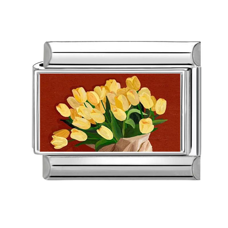 Romantic Flower Purple Flower Hyacinth Italian Charms Fit 9mm Stainless Steel Bracelet DIY Jewelry Gift