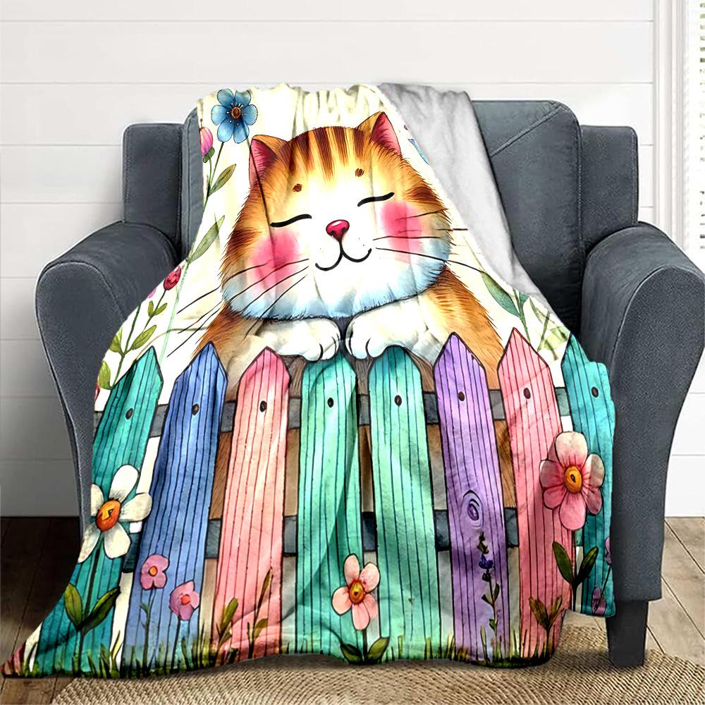 1pc Cat Garden Blanket, Lightweight Flannel Throw Blanket For Sofa, Bed, Travel098