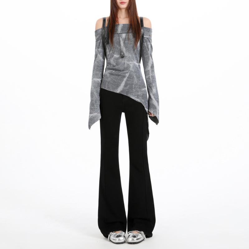 Spring 2026 Light Blue Slim-Fit High-Waisted Micro-Flare Jeans for Women Extra Small