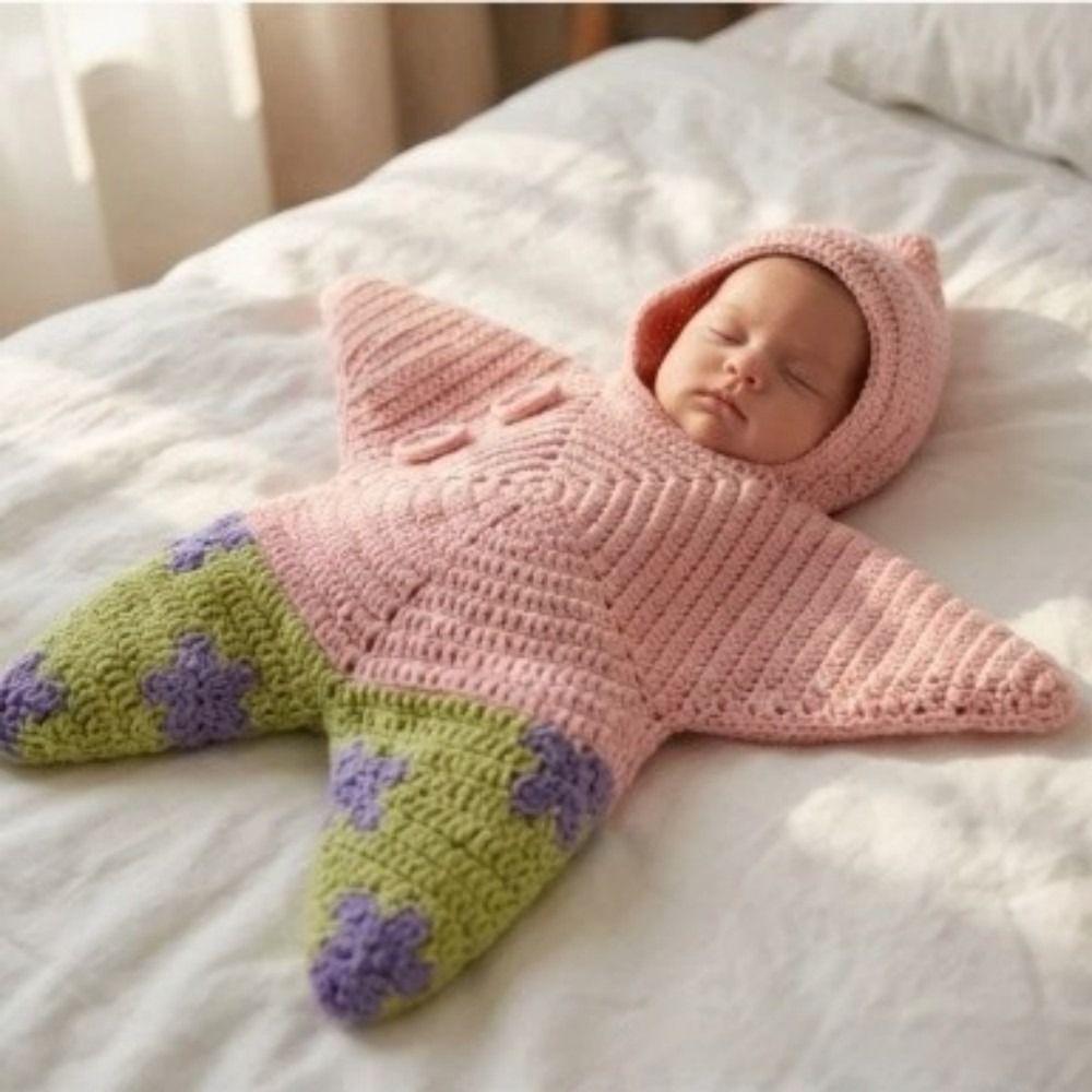 Hand-Woven Crochet Seal Star Comfort Sleeping Bag Starfish Baby Swaddle For Boys and Girls