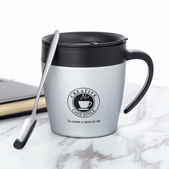 1 Set 330 ml Thermobecher mit Griff, doppelwandig, auslaufsicher, weite Öffnung, rostfrei, verbrühungshemmende Isolierflasche