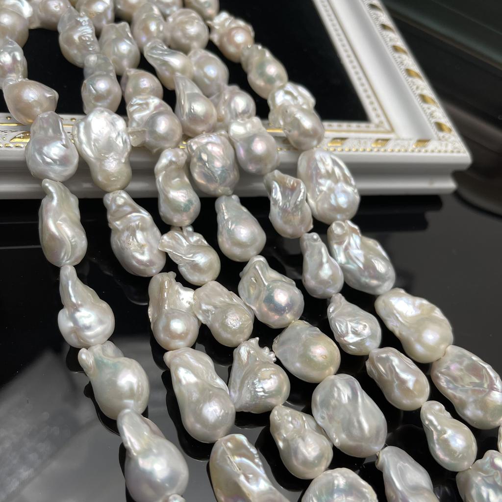 1 Filo Perle Barocche Naturali Bianche Grandi 15-20mm 36cm Forate Completamente Filo di Perle Irregolari Per Collana Statement Fai da Te Gioielli