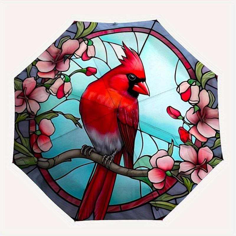 

1pc Stained Glass Cardinal Compact Travel Umbrella, Automatic Folding Lightweight Windproof 8-Bone Reinforced Design, Portable for Backpack