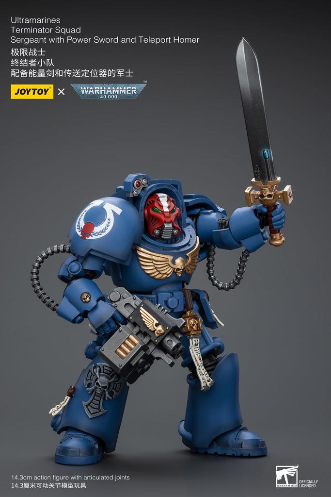 JoyToy Warhammer 40k: Ultramarine Terminator Sergeant with Power Sword and Teleport Home 1:18 Scale Action Figure