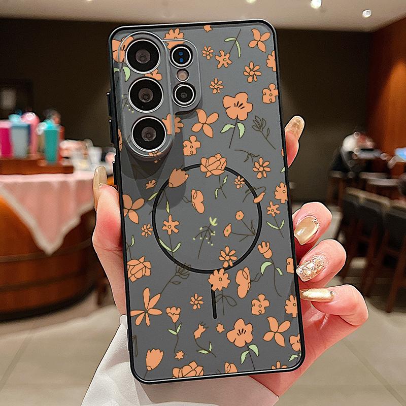 Little Floral Pattern Magnetic Case For Samsung S26 Ultra S25 Edge S24 FE S23 S22 Plus A54 A15 A35 A55 A16 A36 A56 A17 A37 A57 5G Matte Cover