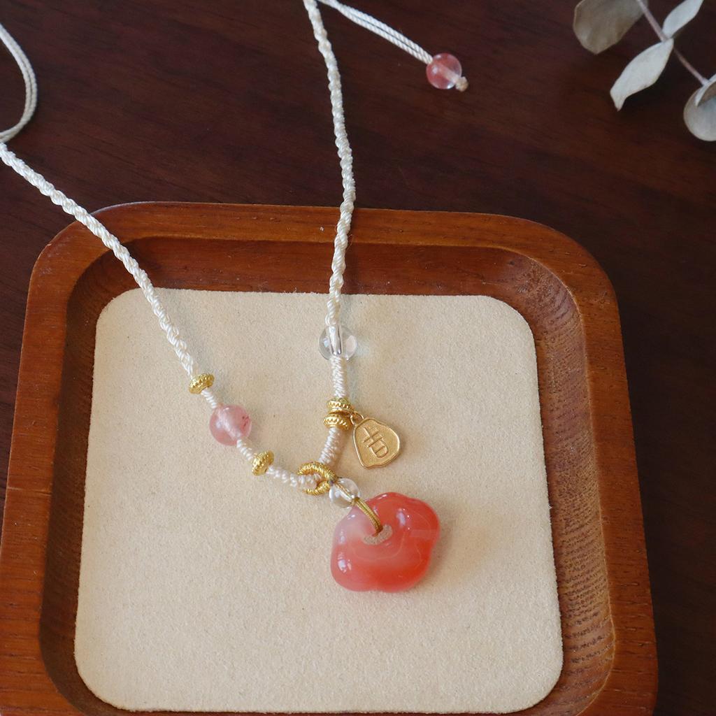 Natural Chalcedony Strawberry Crystal Braided Rope Necklace Bangles Women Fashion Jewelry Accessories Gift