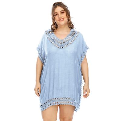 Oversized Women's Handmade Patchwork V-neck Solid Color Beach Dress Cover Up Dresses
