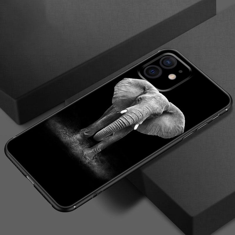 Animal Elephant Phone Case For Apple iPhone 13 12 Mini 11 Pro XS Max X XR 8 7 6S 6 Plus SE 2020 5S 5 Soft TPU Black Cover