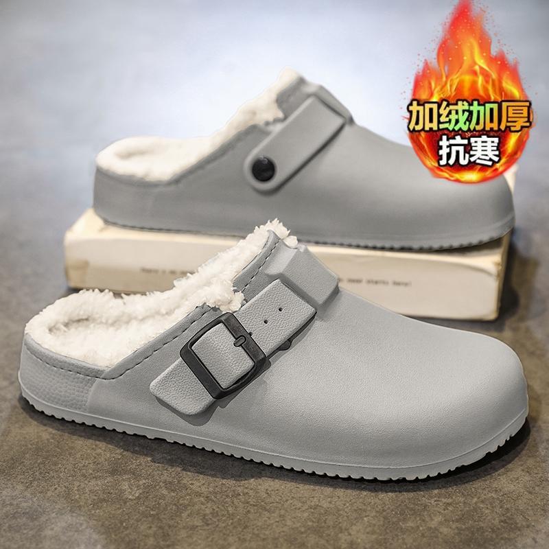 Winter Clogs Fleece Lined Half Shoes For Men Mules Women Fur Loafers Slippers Indoor Open-Back Casual Shoes Plush Slides Sandal