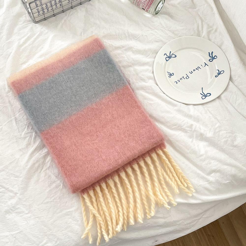 New Rainbow Winter Thickened Warm Scarf For Children Girls Student New Patchwork Color Tassel Scarves Soft Shawl Wrap Shawls