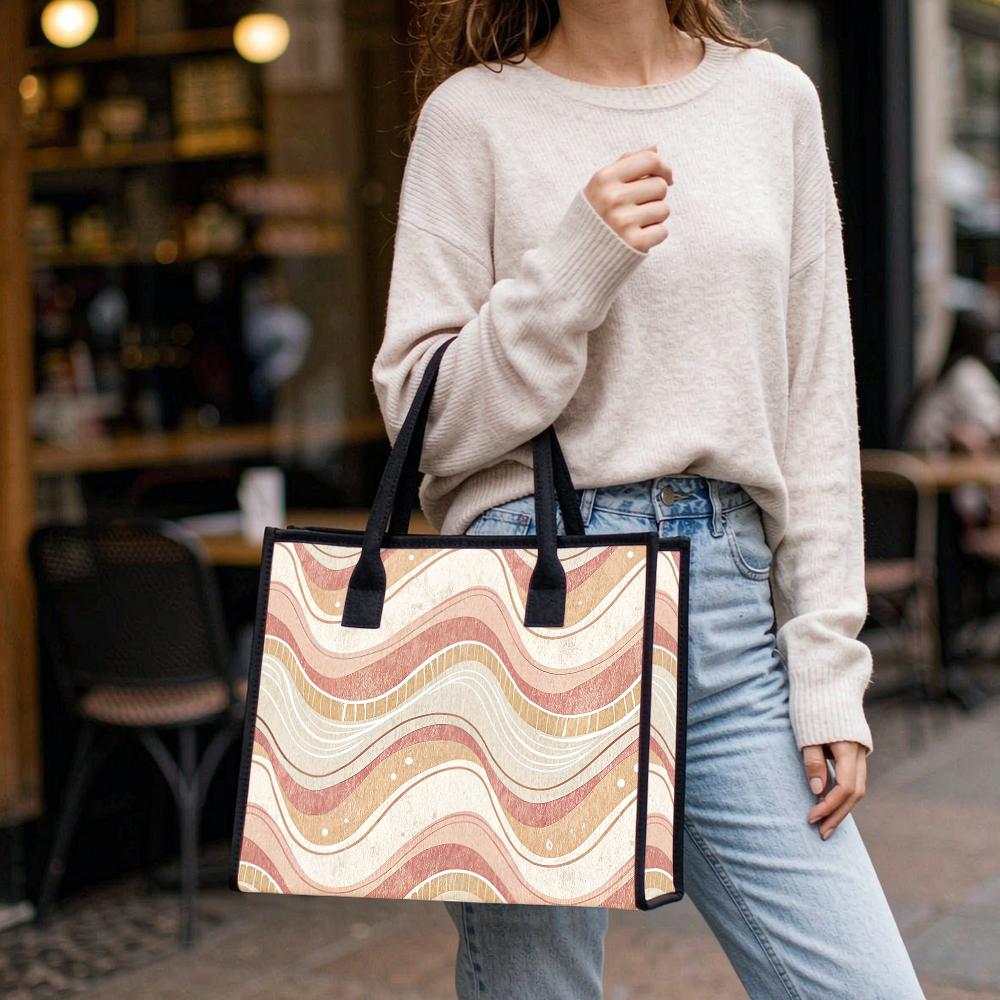 Boho Wave Pattern Tote Bag Large Capacity Daily Casual Women Shoulder Bag