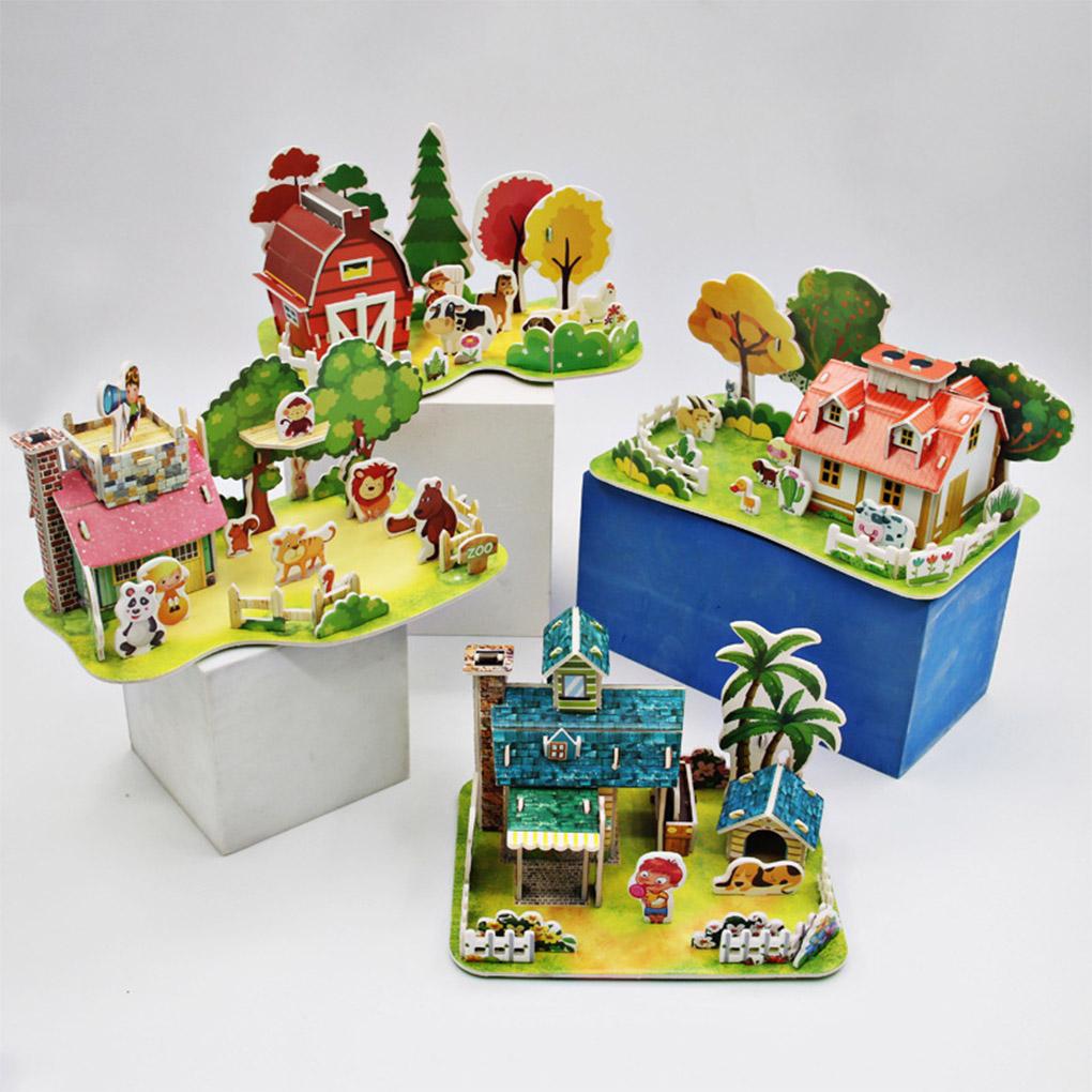 3D Paper Assembly House Model Children DIY Paper Building Architecture Model Kids Early Educational Toy Type 2