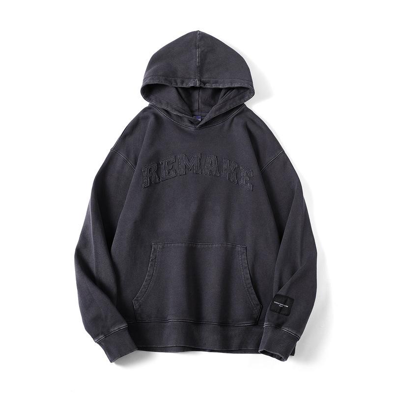 Autumn Retro Washed Patch Hooded Men'S Sweater Heavy Loose Top American Trendy Casual Jacket