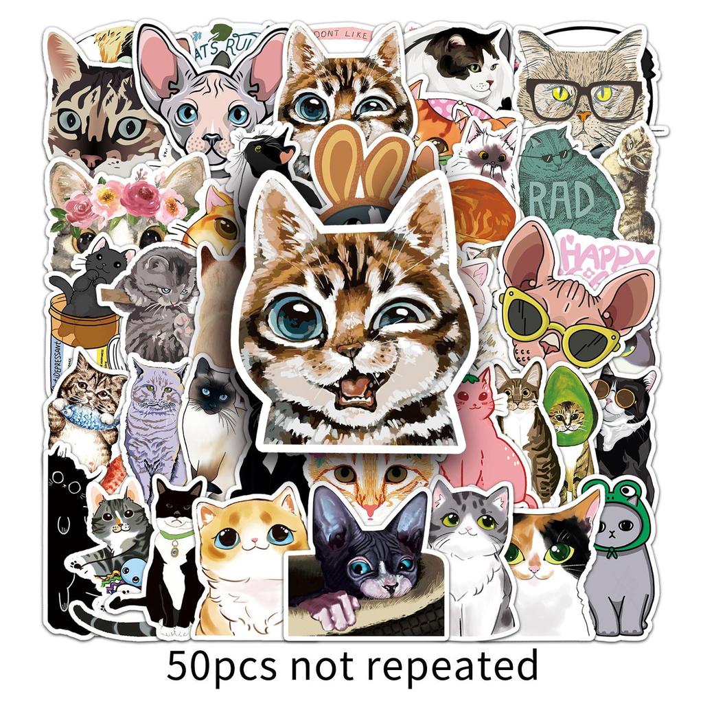 50 Pictures of Personalized Cute Cat Cartoon Doodle Notebook Suitcase Car Scooter Decoration Stickers
