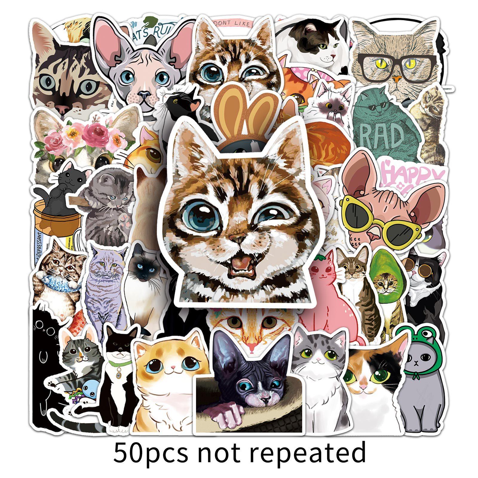 

50 картинок персонализированных милых кошачьих мультяшных дудл наклеек для украшения блокнота, чемодана, автомобиля, самоката