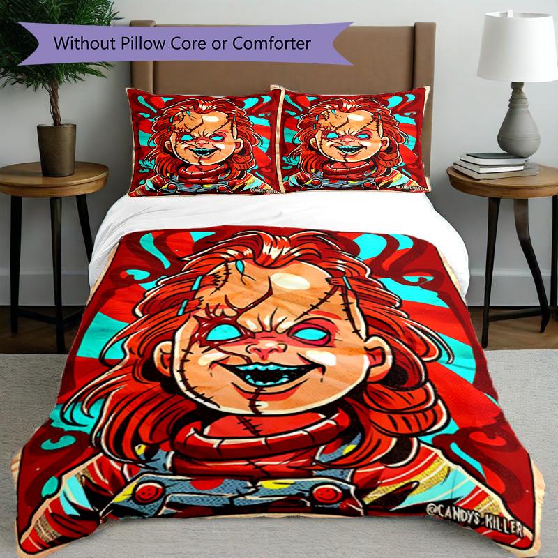 3pcs Duvet Cover Set (1*Duvet Cover + 2*Pillowcase, Without Core), Chucky Print Bedding Set, Bedroom Decor, All‑Season, Birthday Gift
