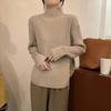 Women's Turtleneck Split Knitted Top Spring Korean Style Fashionable Loose Designed Long Sleeve Upper Garment