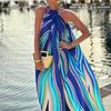 Summer new women's fashion print neck bohemian medium and long beach dress