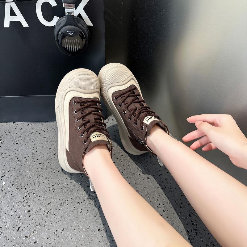 Martin boots women's new autumn leather thick-soled inner height increase versatile high-top shoes sports and leisure white shoes