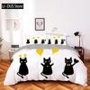 Set Copripiumino Gatto Cartone Animato Microfibra Gattino Nero Cuore Giallo Set Biancheria da Letto 2/3 Pezzi Matrimoniale King Size Copripiumino