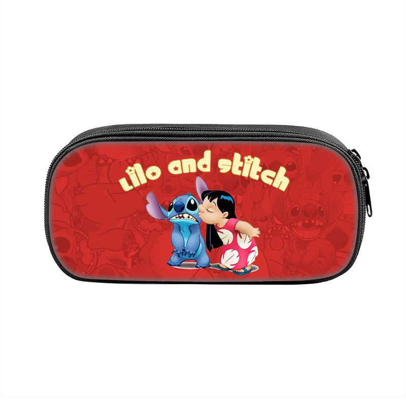 Stitch Pencil Case With Dual Zipper Polyester Storage For Kids And Students