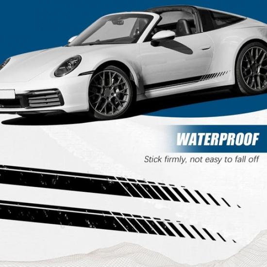 2Pcs Sports Racing Stripe Graphic Stickers, Side Door Vinyl Decals, Black