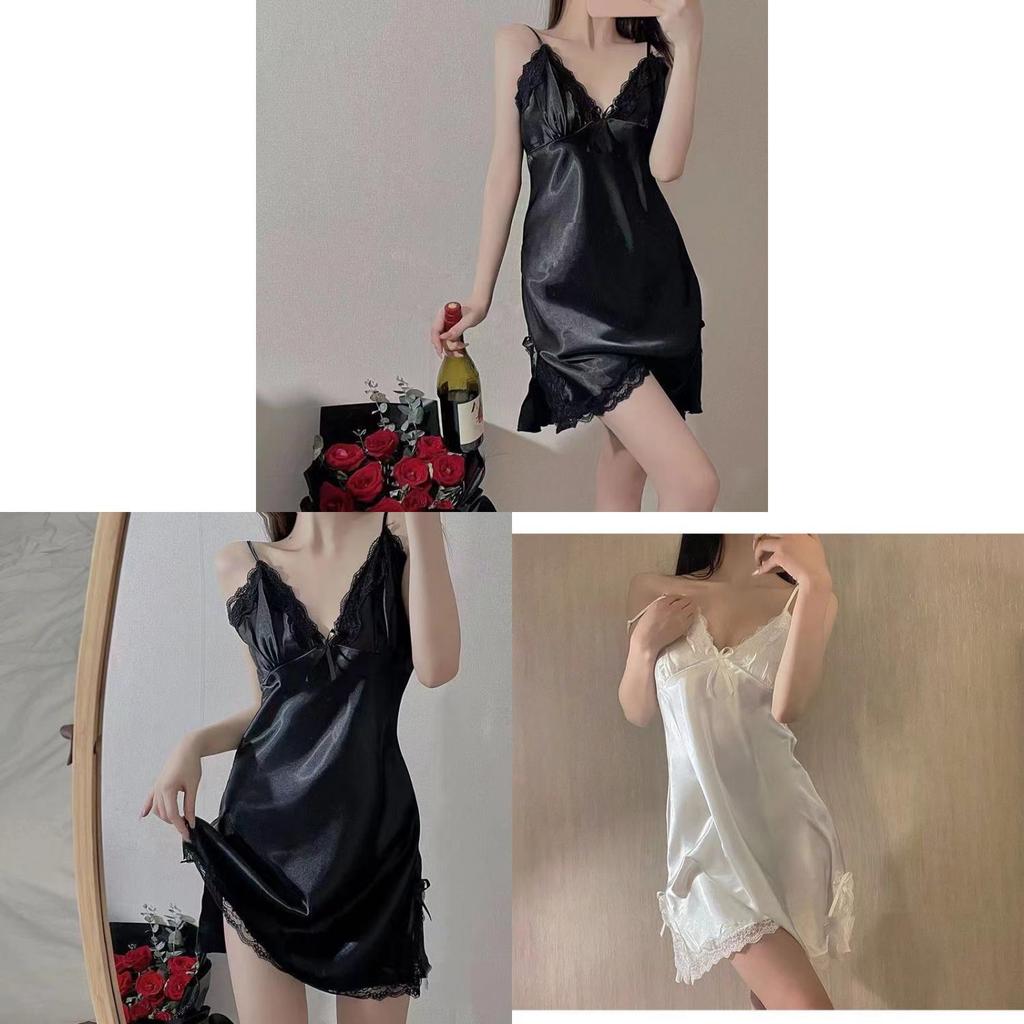 Silklike Satin Chemise For Women With Lace Trim And V Neck For Home Wear