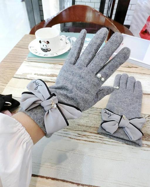 Cashmere Gloves Rabbit Hair Mouth Bow Cashmere Gloves Korean Fashion Woolen Cloth Warmth Riding Touch Screen Gloves A432
