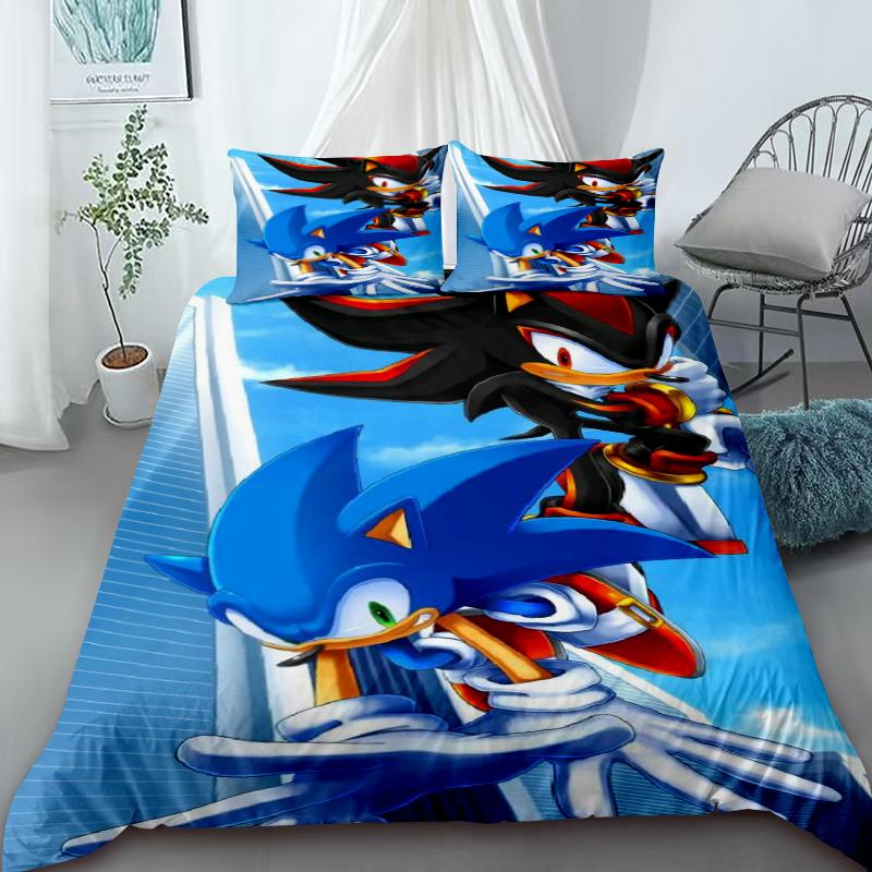 Sonic Cartoon Duvet Cover For Kids, Cool Anime Bedding Set, Duvet Cover With 2 Pillowcases, Bedroom Decor, Kids And Teens
